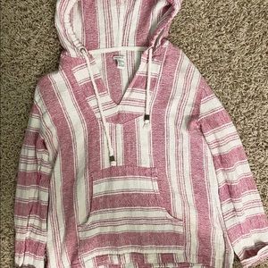 White and pink striped boho hoodie